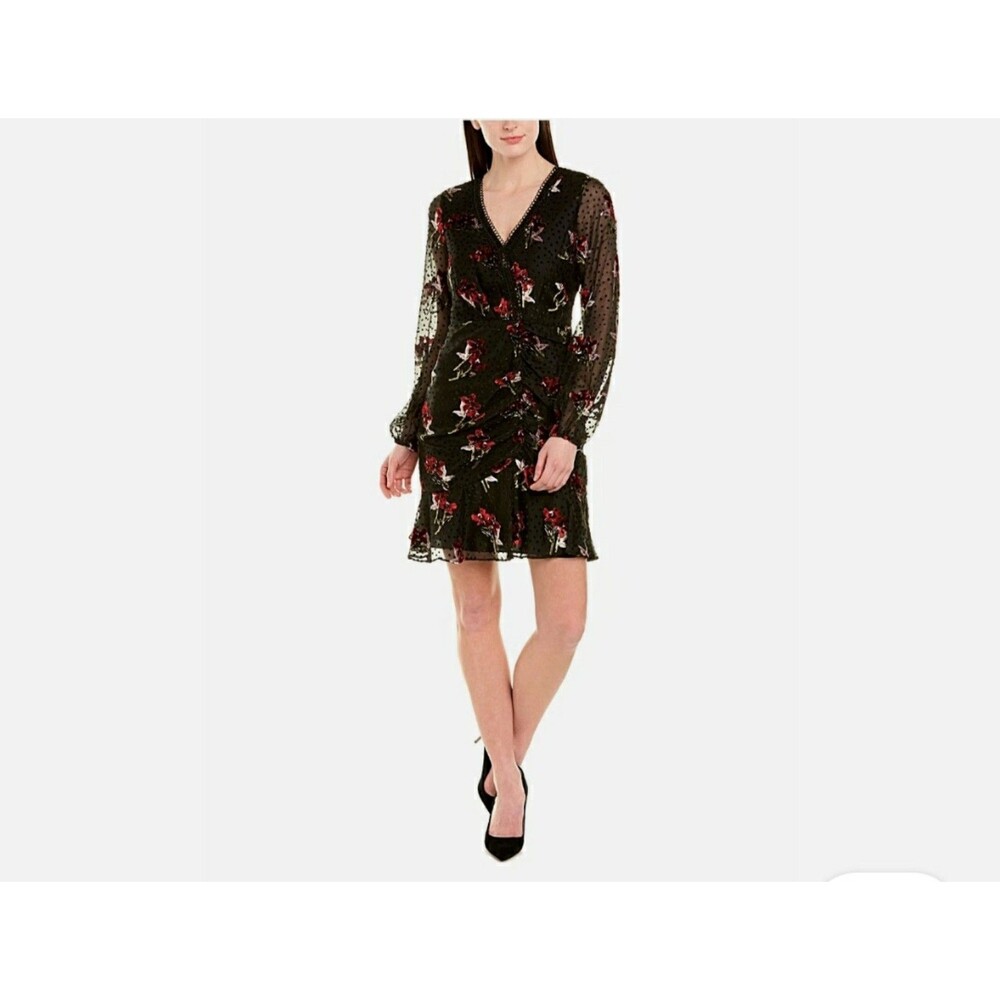 Shoshanna Julietta Clip Dot Burnout Velvet Mini Dress Sz 10 V-neck RRR